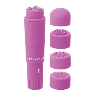 Masseur de poche rose avec quatre têtes interchangeables, autre vue 4