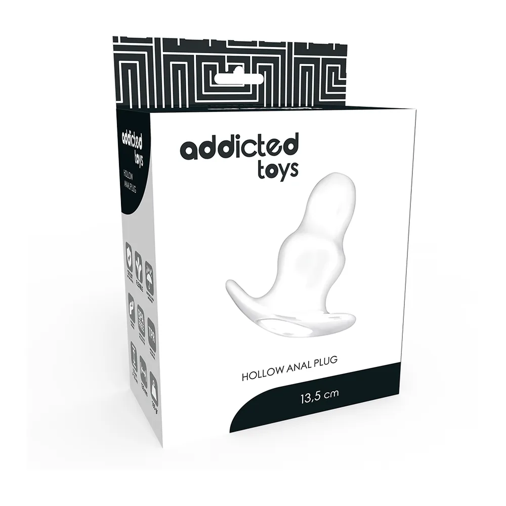 Grand plug anal blanc en silicone avec base évasée, surface lisse et brillante, forme ergonomique élargissée, présenté sur fond blanc