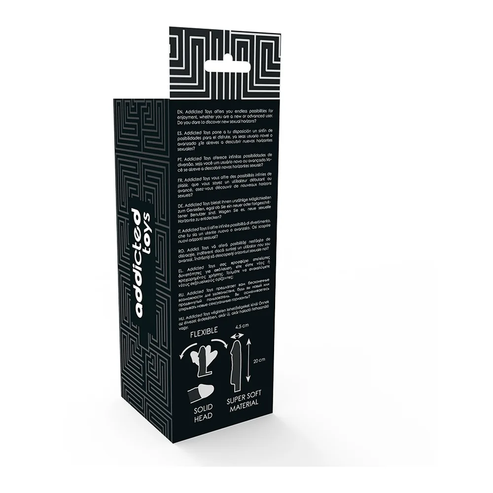 Extension dong noir avec texture nervurée, extrémité arrondie et anneau de base, sur fond blanc