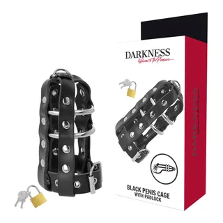 Cage Chasteté Cuir Serrure Darkness - avec sa base