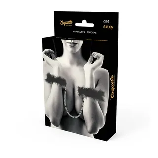 Menottes métal chromé avec garniture plumes noires, autre vue 3