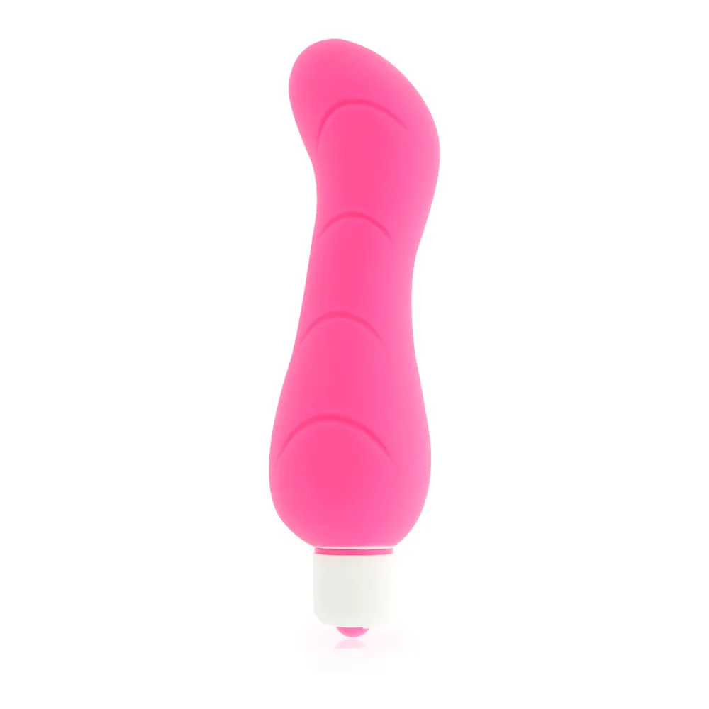 Vibromasseur rose en silicone ondulé avec poignée ergonomique et boîte de présentation Dolce Vita blanche grise