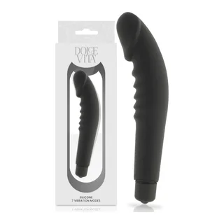 Vibromasseur silicone rose, nervuré, embout arrondi, coloris Noir