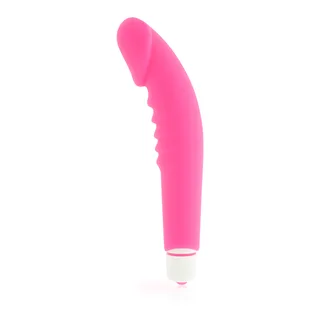 Vibromasseur silicone rose, nervuré, embout arrondi, autre vue 3