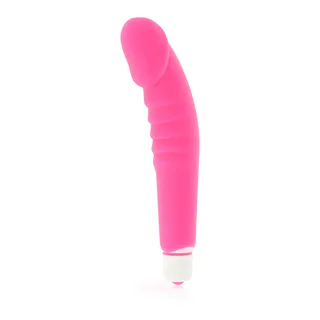 Vibromasseur silicone rose, nervuré, embout arrondi, autre vue 4