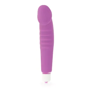 Vibromasseur silicone rose, nervuré, embout arrondi, coloris Lilas, autre vue 4