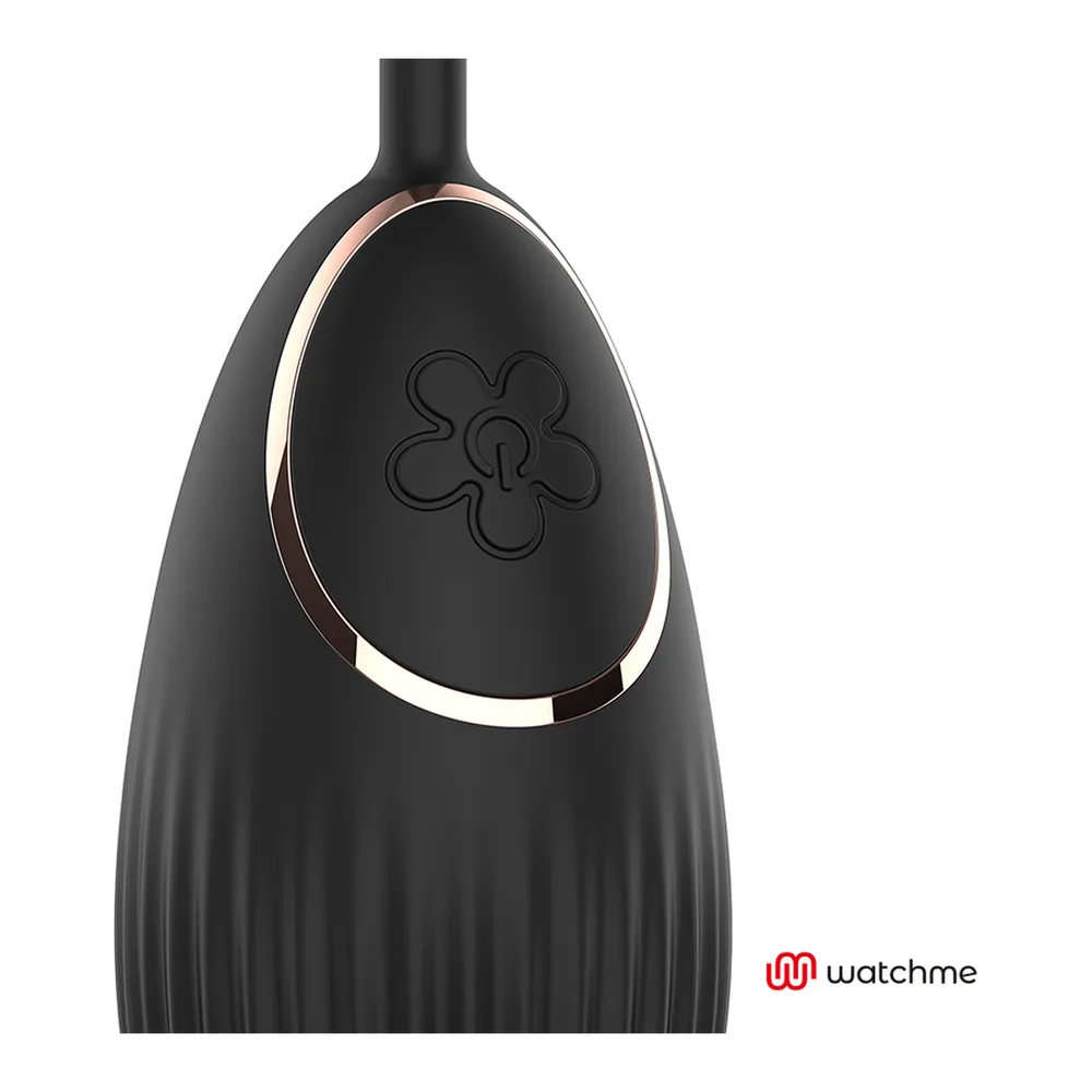 Œuf vibrant noir mat en forme de cœur avec logo gravé, monté sur un manche cylindrique, fond blanc