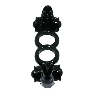 Cockring double silicone noir avec stimulateurs lapin, autre vue 2