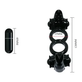 Cockring double silicone noir avec stimulateurs lapin, autre vue 3