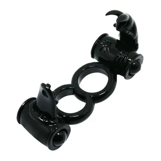 Cockring double silicone noir avec stimulateurs lapin, autre vue 4