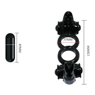 Cockring double silicone noir avec stimulateurs lapin, autre vue 6