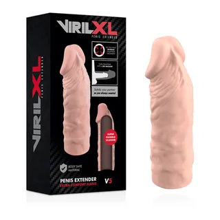 Extension pénis silicone rose, canal marron, extensible, coloris Naturel
