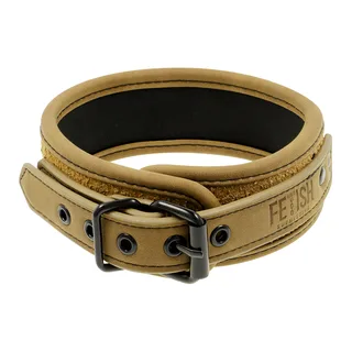 Collier et laisse en cuir vegan doré avec chaînes métal, autre vue 3