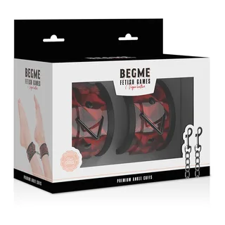 Menottes de chevilles tissu rouge motif géométrique, chaîne métallique, autre vue 9