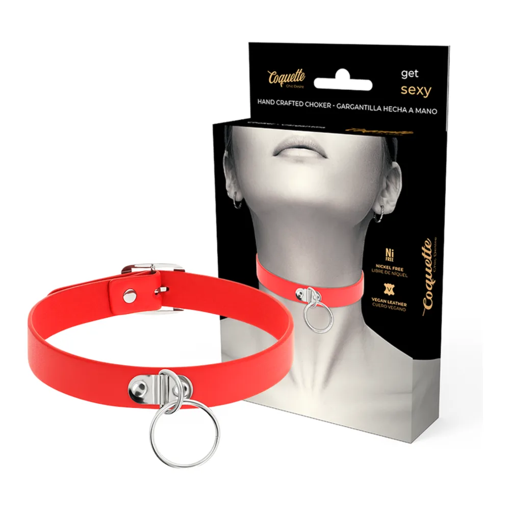 Collier en Cuir Vegan Rouge Femme Fétiche