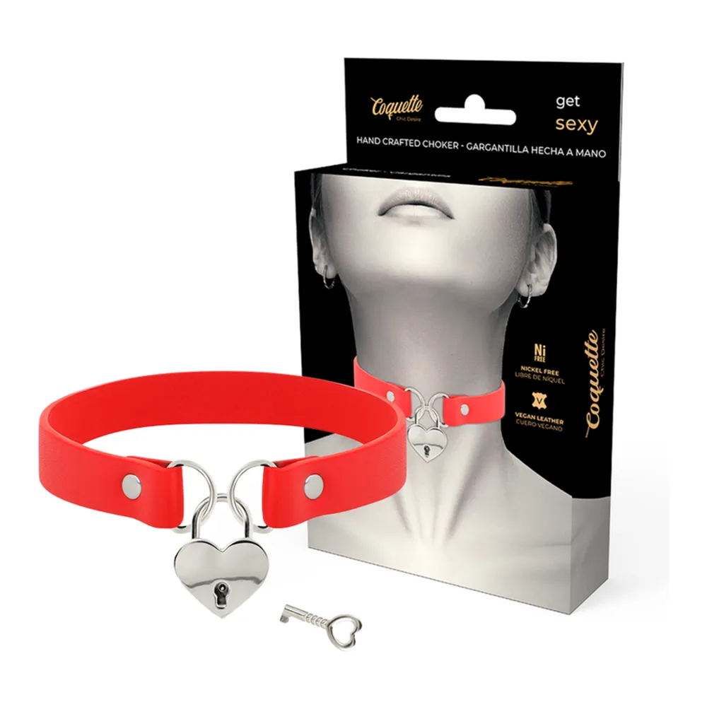 Collier en Cuir Vegan Rouge avec Coeur Coquette