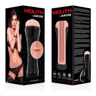 Masturbateur bouche noir et rose, étanche, base eau, autre vue 11