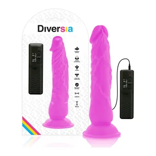 Gode vibrant Diversia violet 21 cm devant son emballage