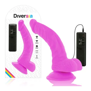 Gode vibrant Diversia violet 21,5 cm courbé devant son emballage