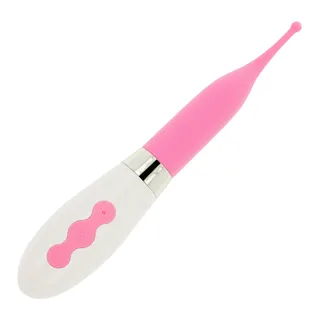 Stimulateur clitoridien rose et blanc, pointe fine, 20 cm, autre vue 4