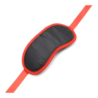Masque satin noir bordure rouge lanières ajustables, autre vue 7