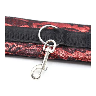 Menottes velours rouge dentelle noire anneaux ajustables, autre vue 3