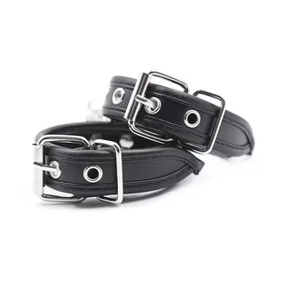 Manchettes poignets cuir noir boucles métalliques, autre vue 2