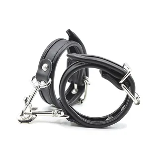 Manchettes poignets cuir noir boucles métalliques, autre vue 3
