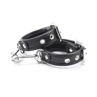 Manchettes poignets cuir noir boucles métalliques, autre vue 7