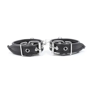 Manchettes poignets cuir noir boucles métalliques, autre vue 8