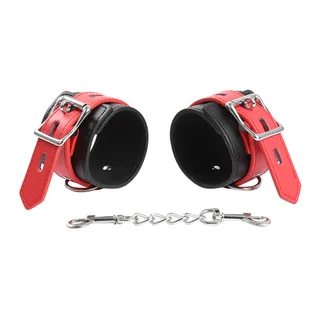 Menottes poignets cuir rouge et noir, ajustables, autre vue 4