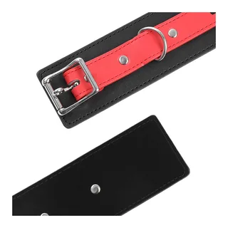 Menottes poignets cuir rouge et noir, ajustables, autre vue 5