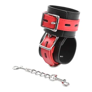 Menottes poignets cuir rouge et noir, ajustables, autre vue 6