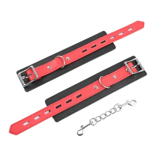 Menottes poignets cuir rouge et noir, ajustables, autre vue 7