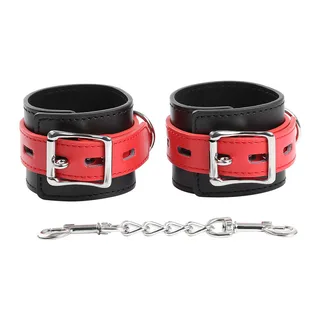 Menottes poignets cuir rouge et noir, ajustables, autre vue 8