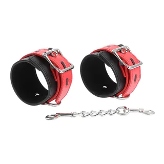 Menottes poignets cuir rouge et noir, ajustables, autre vue 9