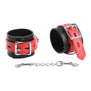 Menottes poignets cuir rouge et noir, ajustables, autre vue 10