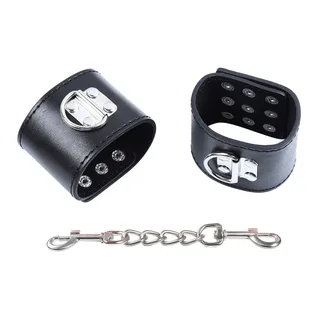 Manchette de poignet noire cuir avec fermoir métal et rivets, autre vue 6