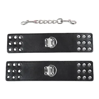 Manchette de poignet noire cuir avec fermoir métal et rivets, autre vue 7