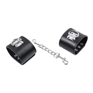 Manchette de poignet noire cuir avec fermoir métal et rivets, autre vue 8
