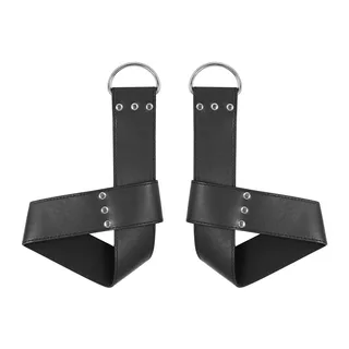 Manchettes de suspension cuir noir avec anneaux métalliques, autre vue 2