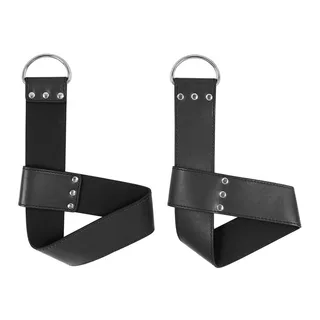 Manchettes de suspension cuir noir avec anneaux métalliques, autre vue 3