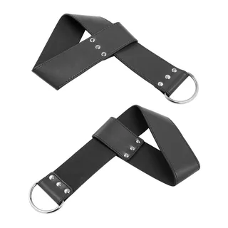 Manchettes de suspension cuir noir avec anneaux métalliques, autre vue 4