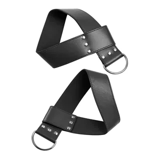 Manchettes de suspension cuir noir avec anneaux métalliques, autre vue 5