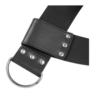 Manchettes de suspension cuir noir avec anneaux métalliques, autre vue 6