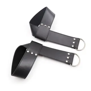 Manchettes de suspension cuir noir avec anneaux métalliques, autre vue 9