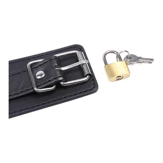 Menottes cuir noir avec anneaux O-ring et cadenas, autre vue 6