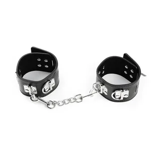Retenues chevilles cuir noir, fermoirs métalliques ajustables, autre vue 4