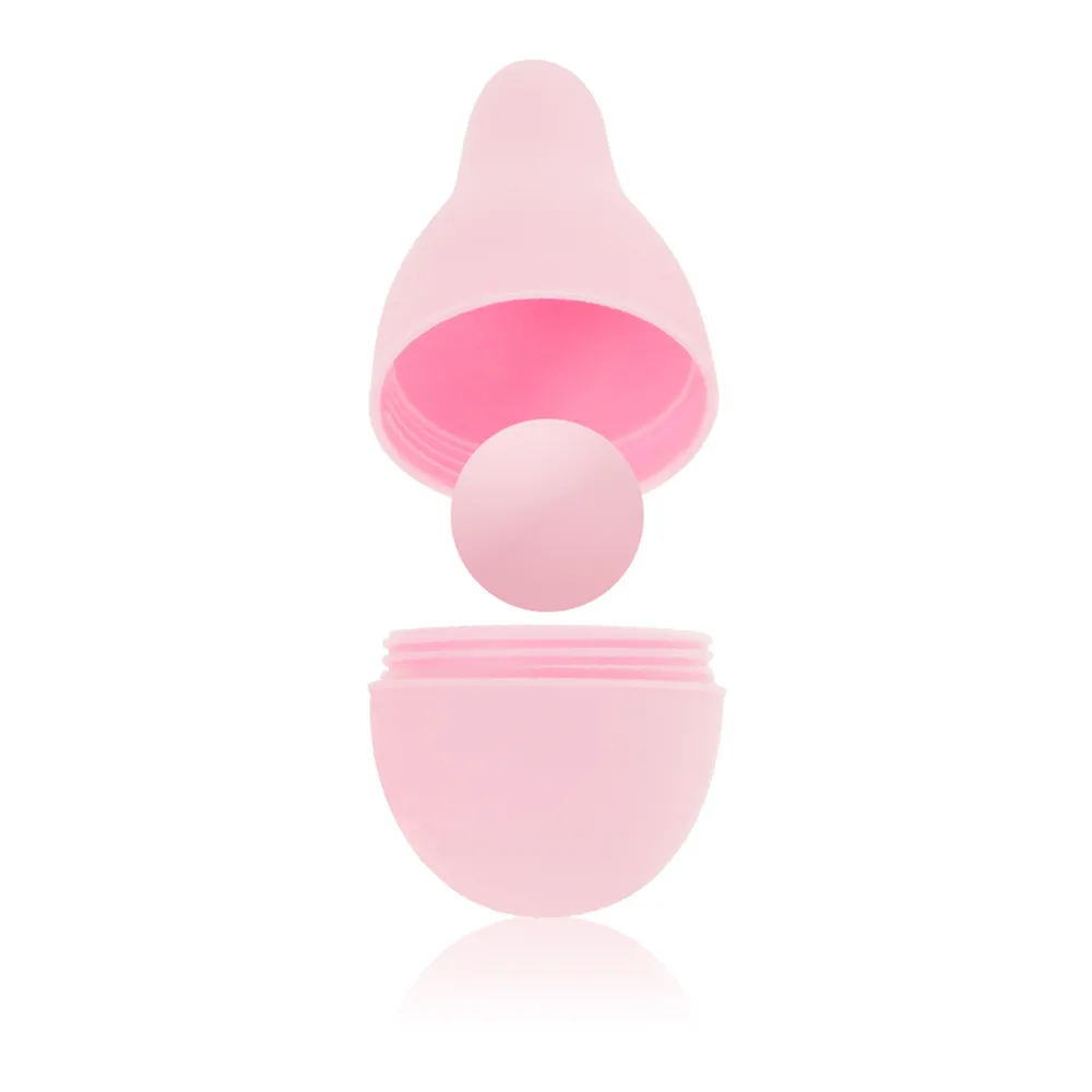 Système de poids Kegel en silicone rose composé d'une coque, d'une sphère de maintien et d'un dôme supérieur amovible avec intérieur rose vif, sur fond blanc