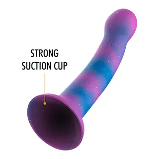 Gode incurvé silicone dégradé galactique rose violet bleu, autre vue 4